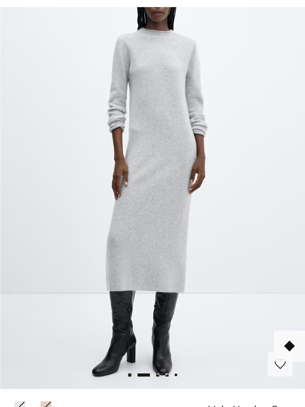 Mango womens Light Gray neck knitted Turtleneck Sweater dress XS